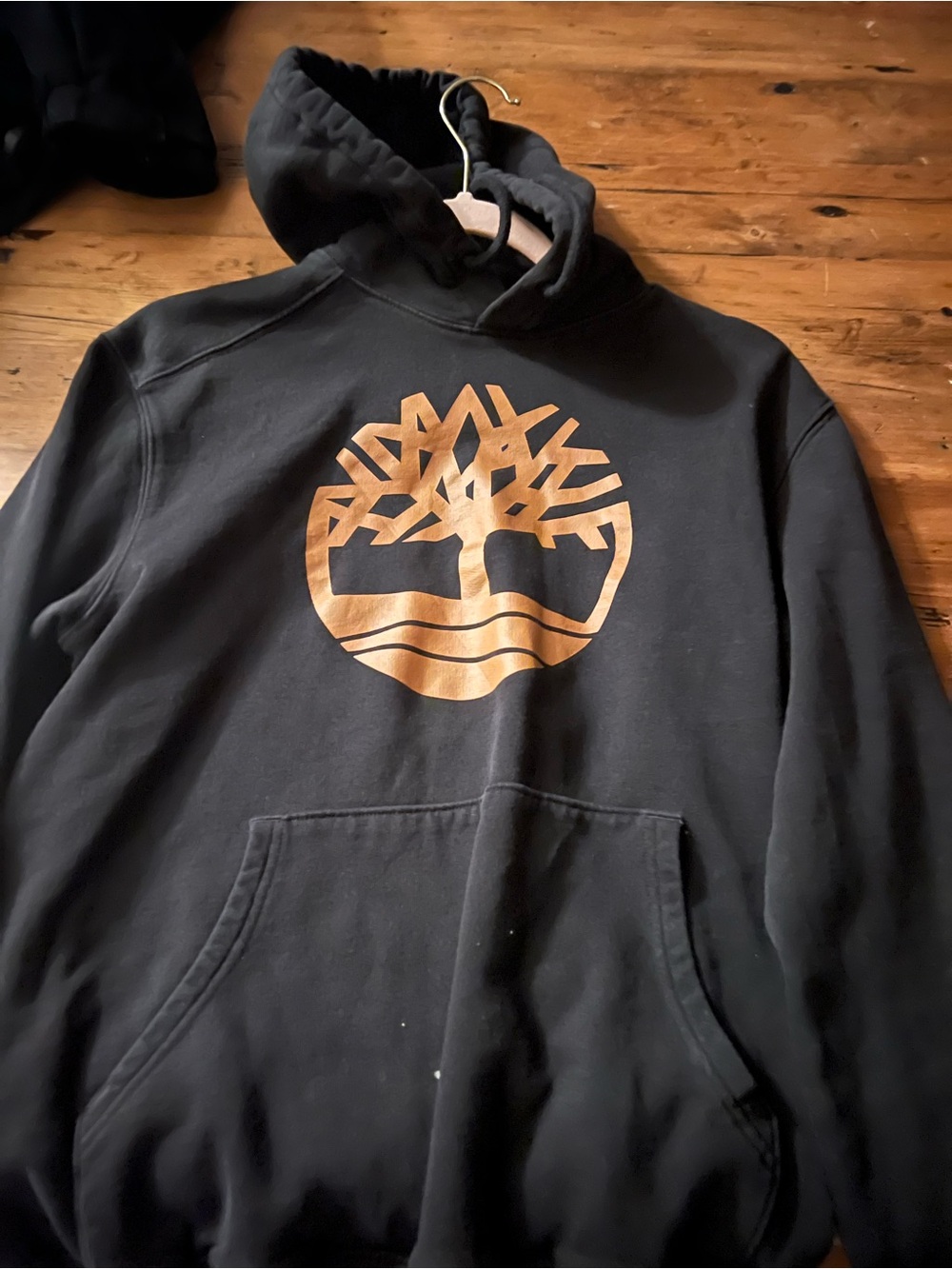 Timberland Black Pullover Hoodie with Gold Tree Emblem